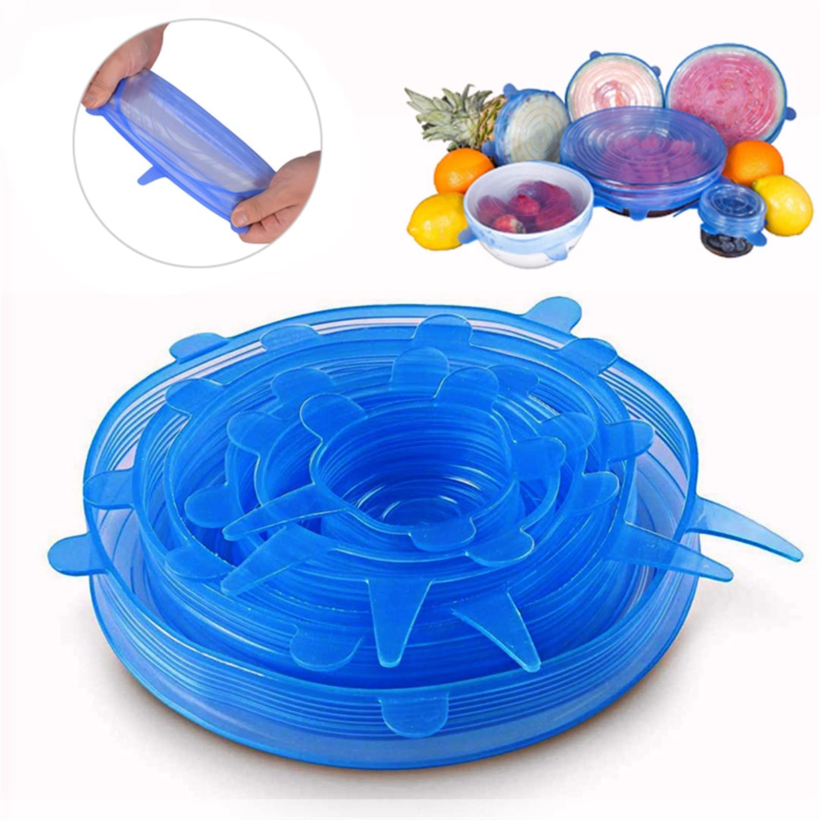 6 pezzi coperchi elastici in silicone riutilizzabili coperchio for pentole universale avvolgere coperchio for pentole coperchio in silicone padella accessori for la cucina coperchio for ciotola cibo(B