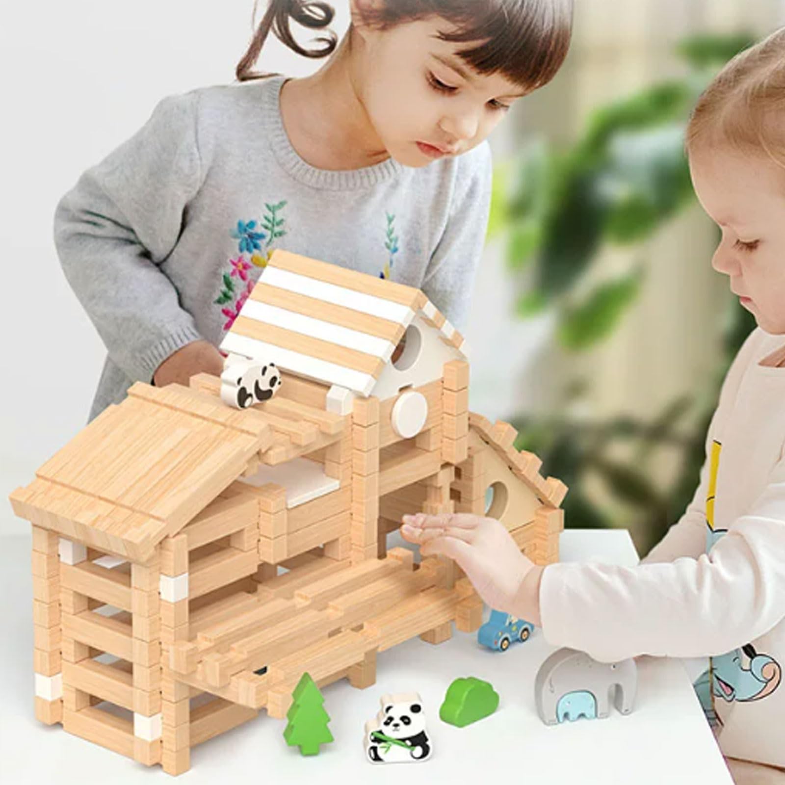 Set di Blocchi da Costruzione in Legno Montessori | Giocattolo da costruzione di case STEM, giocattolo creativo di finzione architettonica