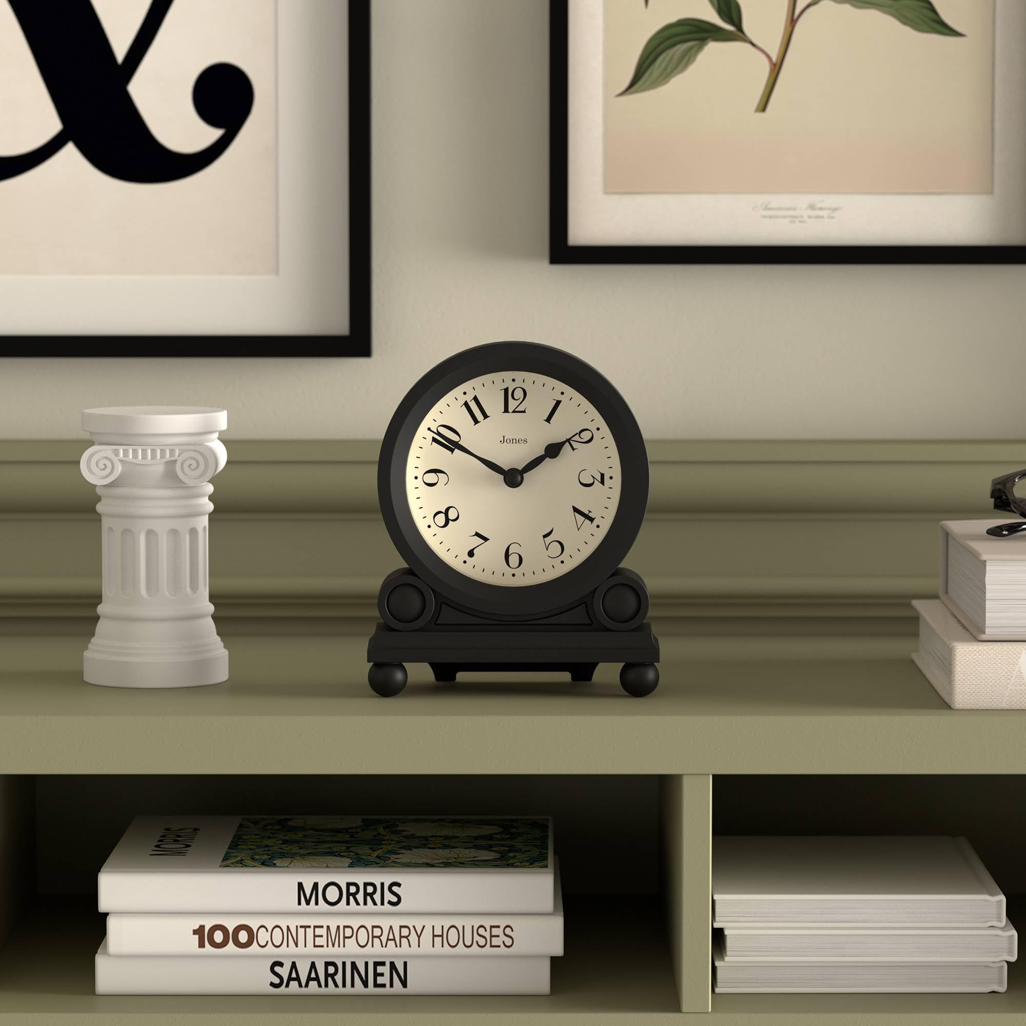 JONES CLOCKS® Maida Vale Reloj de repisa | Reloj de Escritorio Tradicional pequeño | Negro | Bonito y Encantador, Ideal para la repisa, la estantería o la mesilla de Noche
