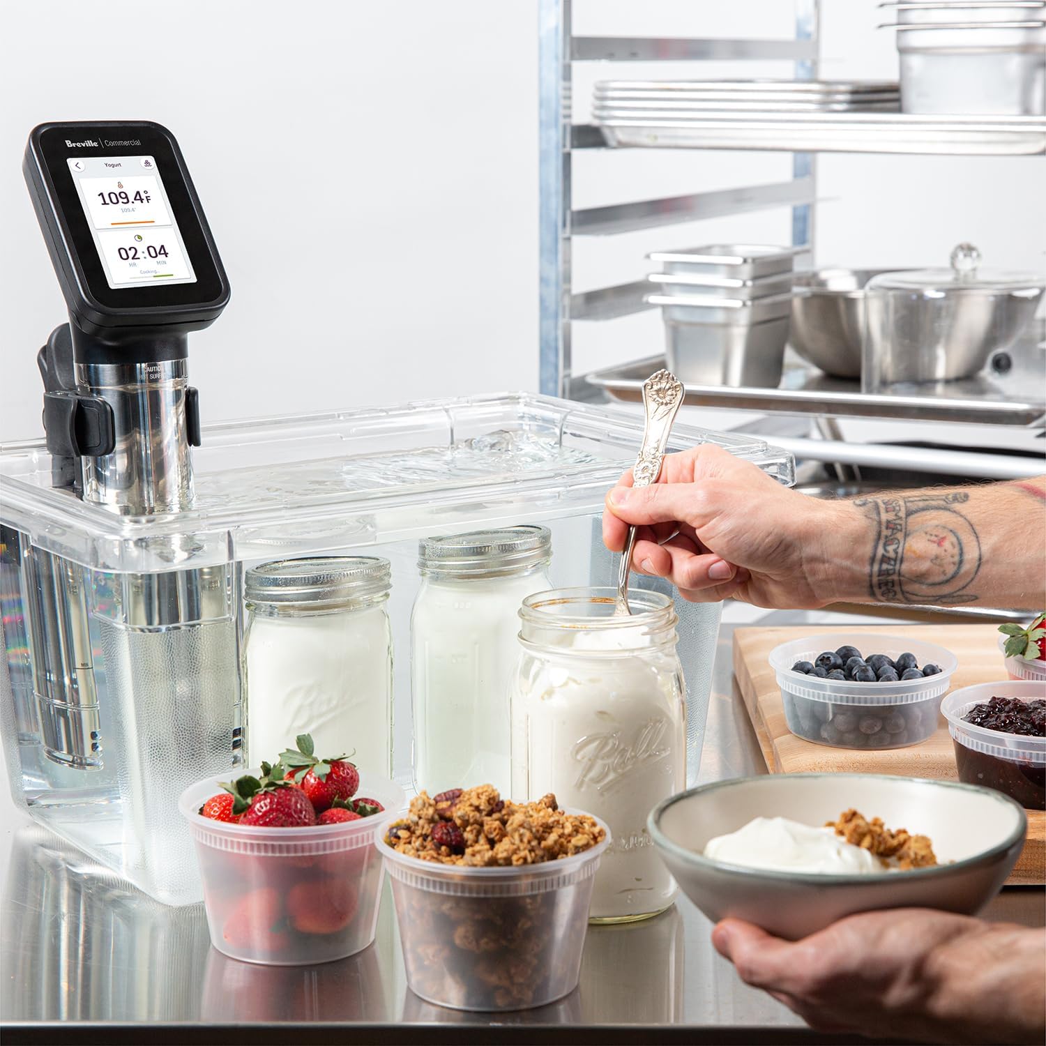 Chef using Breville HydroPro to prepare yogurt