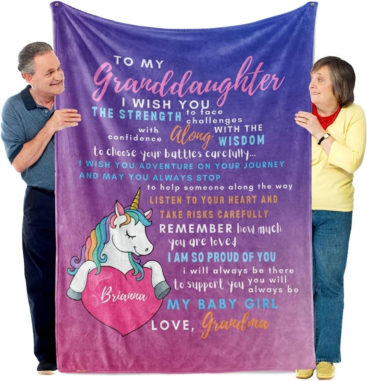 Manta de unicornio personalizada para niñas de la abuela, manta de forro polar personalizada con nombre de corazón para niños, manta de unicornio personalizada única para ahijada de parte de madrina