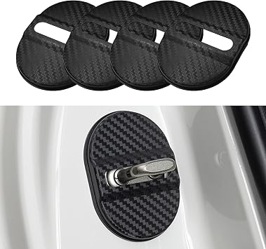Car Door Lock Latches Cover, Carbon Fiber Vehicle Door Lock Cover for Car Noise Reduction, Automotive Strike Protector Trim Decoration Accessories, Universal for Most Cars Black