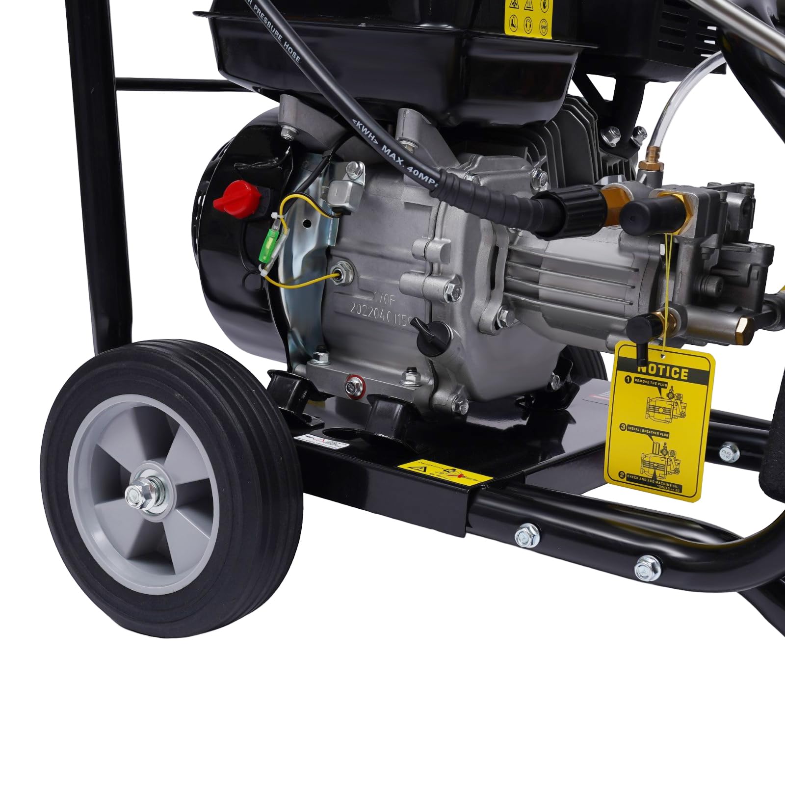 Limpiador de alta presión de gasolina, 2200 psi, 7,5 HP, limpiador de alta presión, inalámbrico, limpiador de terraza, juego de accesorios, motor de gasolina con ruedas y 5 boquillas para suelos y