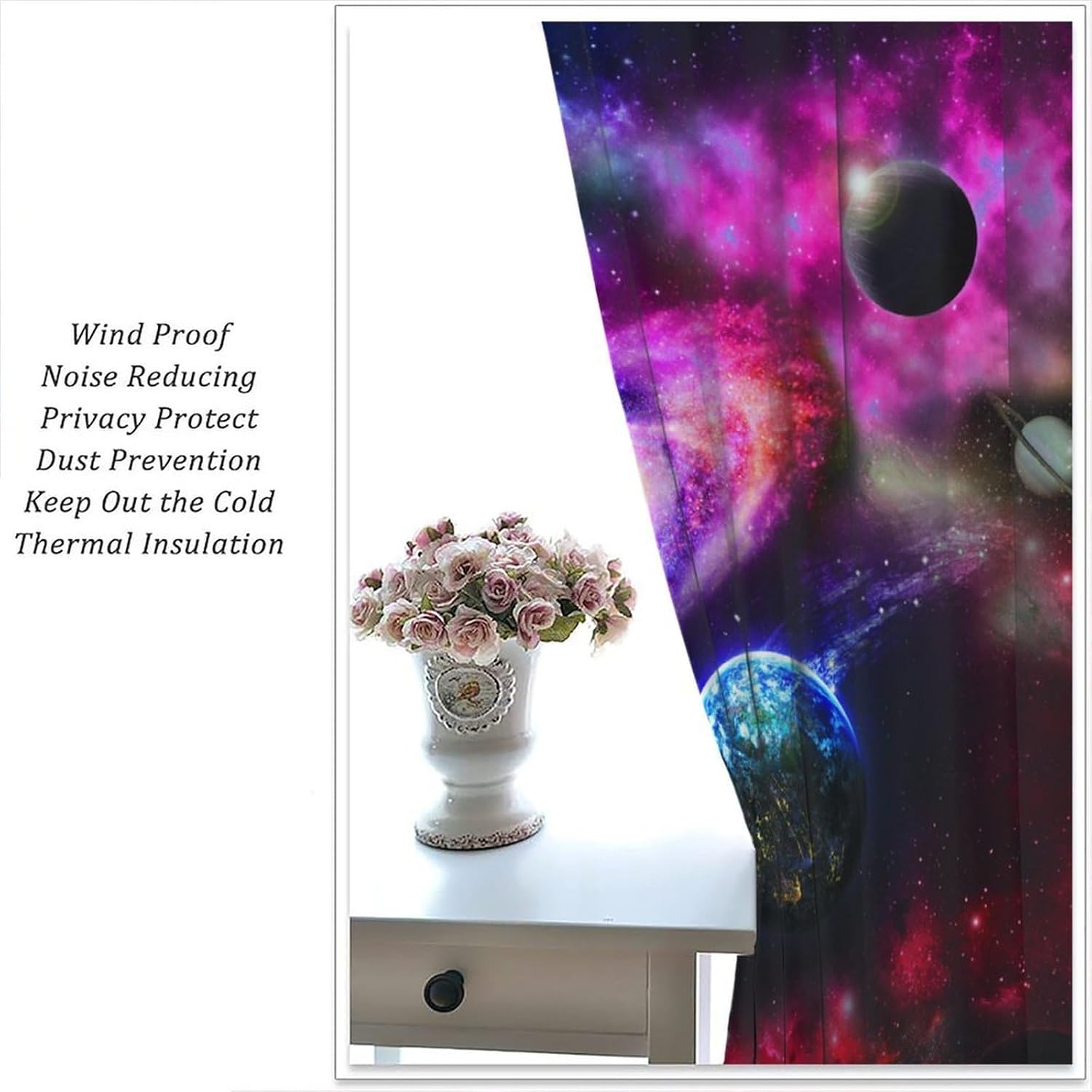 Blue Galaxy Curtains, Universe Star Planets Bright Cosmic Outer Space Blackout Rod Pocket Window Treatments Drapes for Teen Kids Bedroom Nursery Classroom 63" W X 63" L