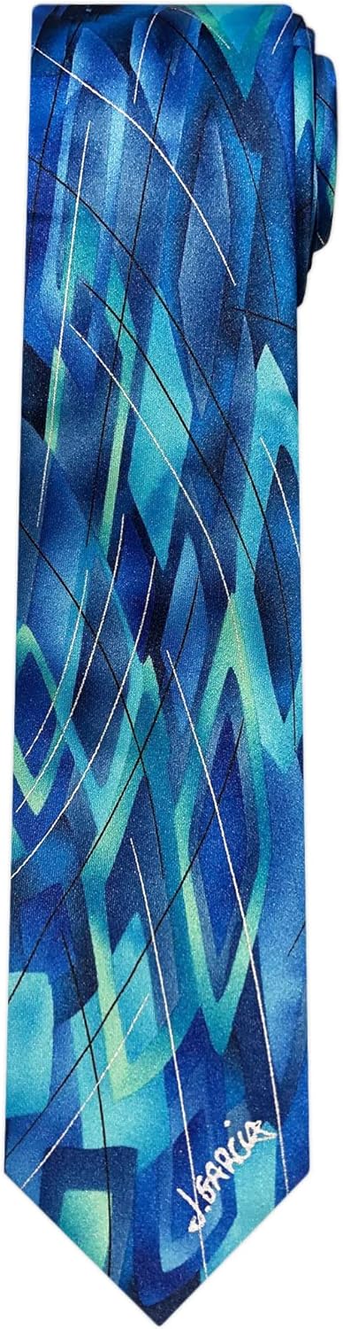 Jerry Garcia Collector's Edition Men's Lady with Elaborate Headdress and Gekko Artwork Extra Long Neck Tie - Blue, Extra Long 63 inch