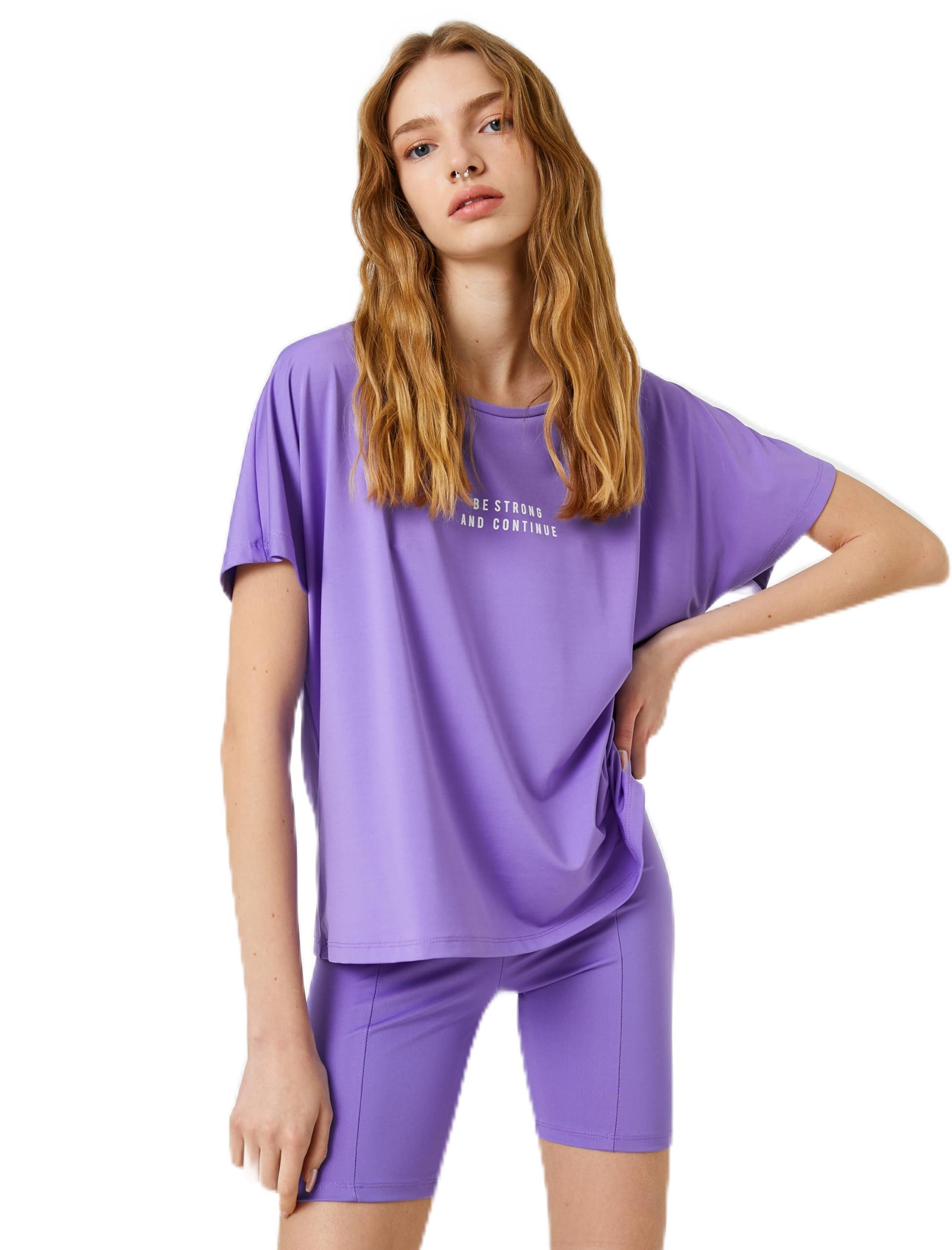 Oversize Spor Tişört Slogan Baskılı Kayık Yaka