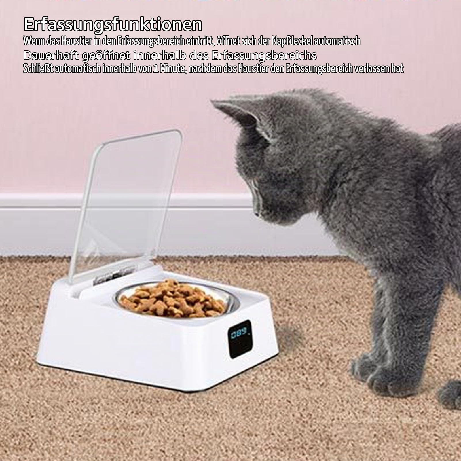 Syrisora ​​Pet Smart Feeder, Induktionsdeckelöffnung, Wiederaufladbarer Futternapf Hunde und Katzen, Kleine und Mittelgroße Haustiere, 350 Ml