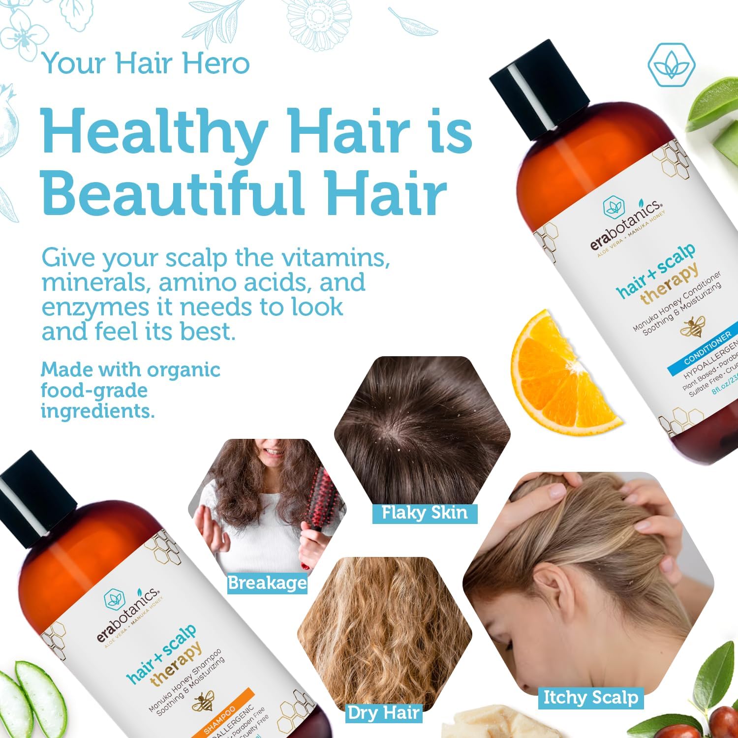 Era Organics Manuka Honey Shampoo & Conditioner - Sulfate-Free Shampoo & Conditioner Set To Moisturize Itchy, Dry Scalp & Damaged Hair - Soothing Aloe Vera & Argan Oil Formula for Women & Men - Image 6