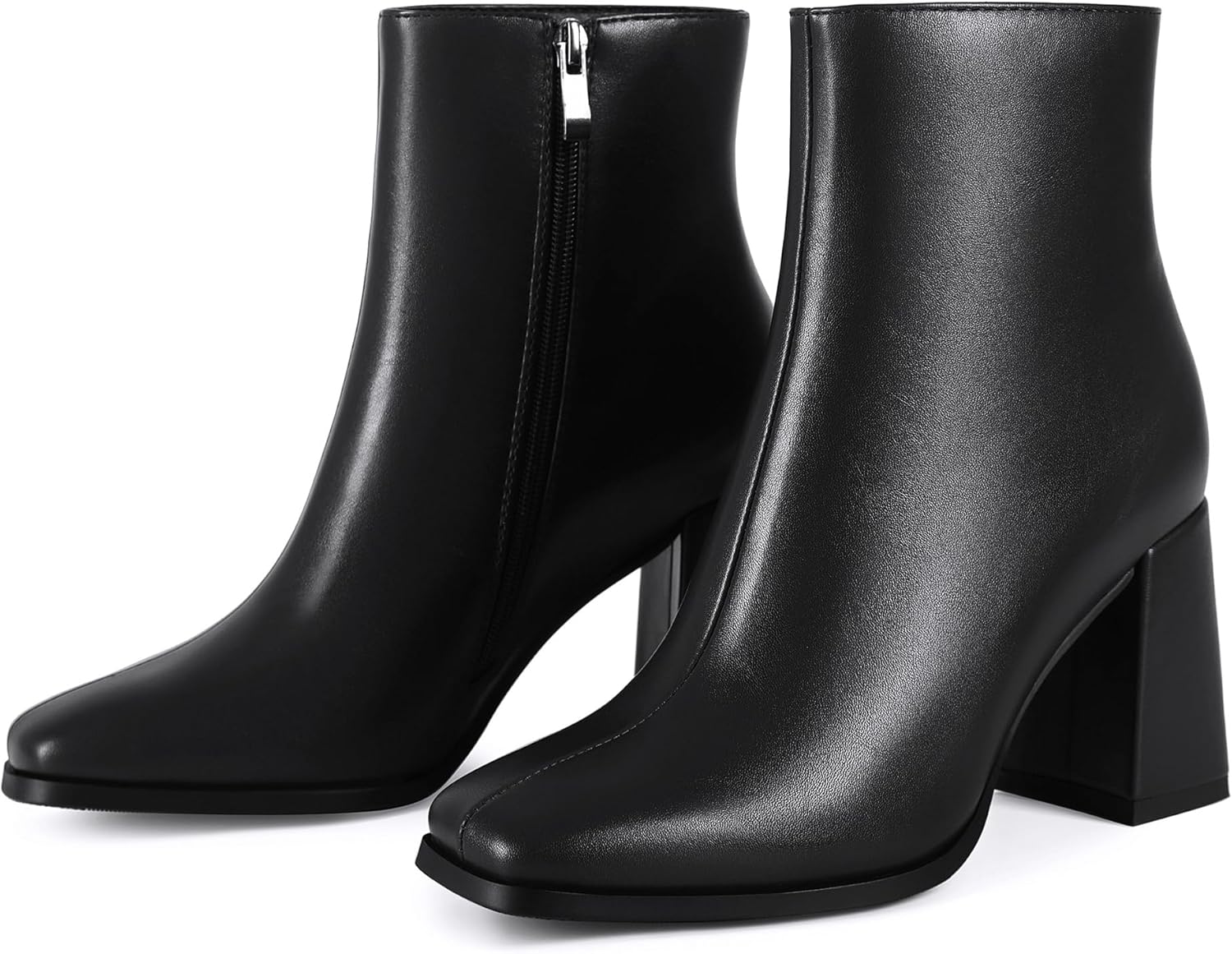 Womens Square Toe Ankle Boots Chunky Block Heel Short Boots for Women Mid Heel Dressy Booties Office Party Daily Wear