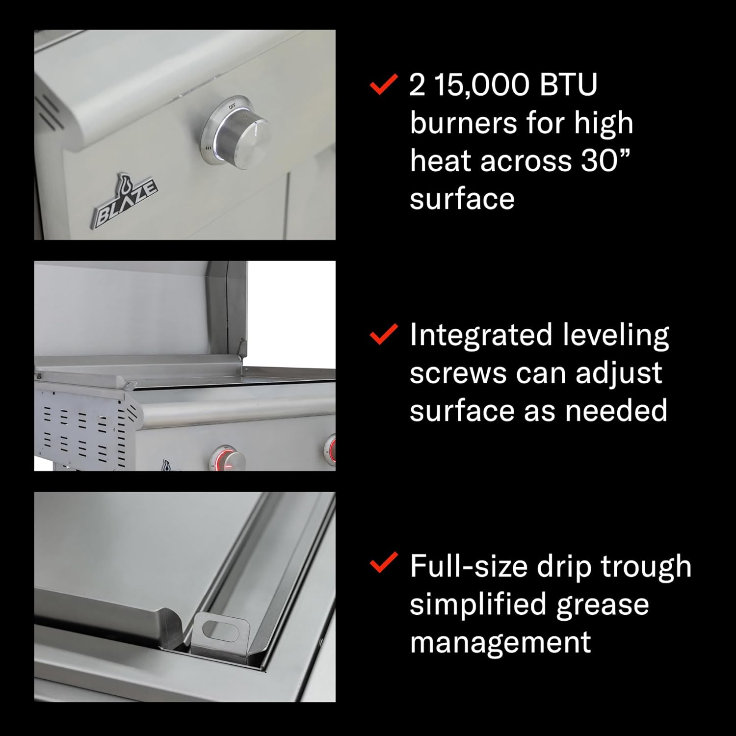 Blaze LTE+ 30-Inch Propane Gas Griddle with Lift-Assist Hood | Dual 15,000 BTU Burners | 8mm Reinforced Griddle Surface | Front Grease Management | Stainless Steel Construction BLZ-GRIDDLE-LTE3-LP