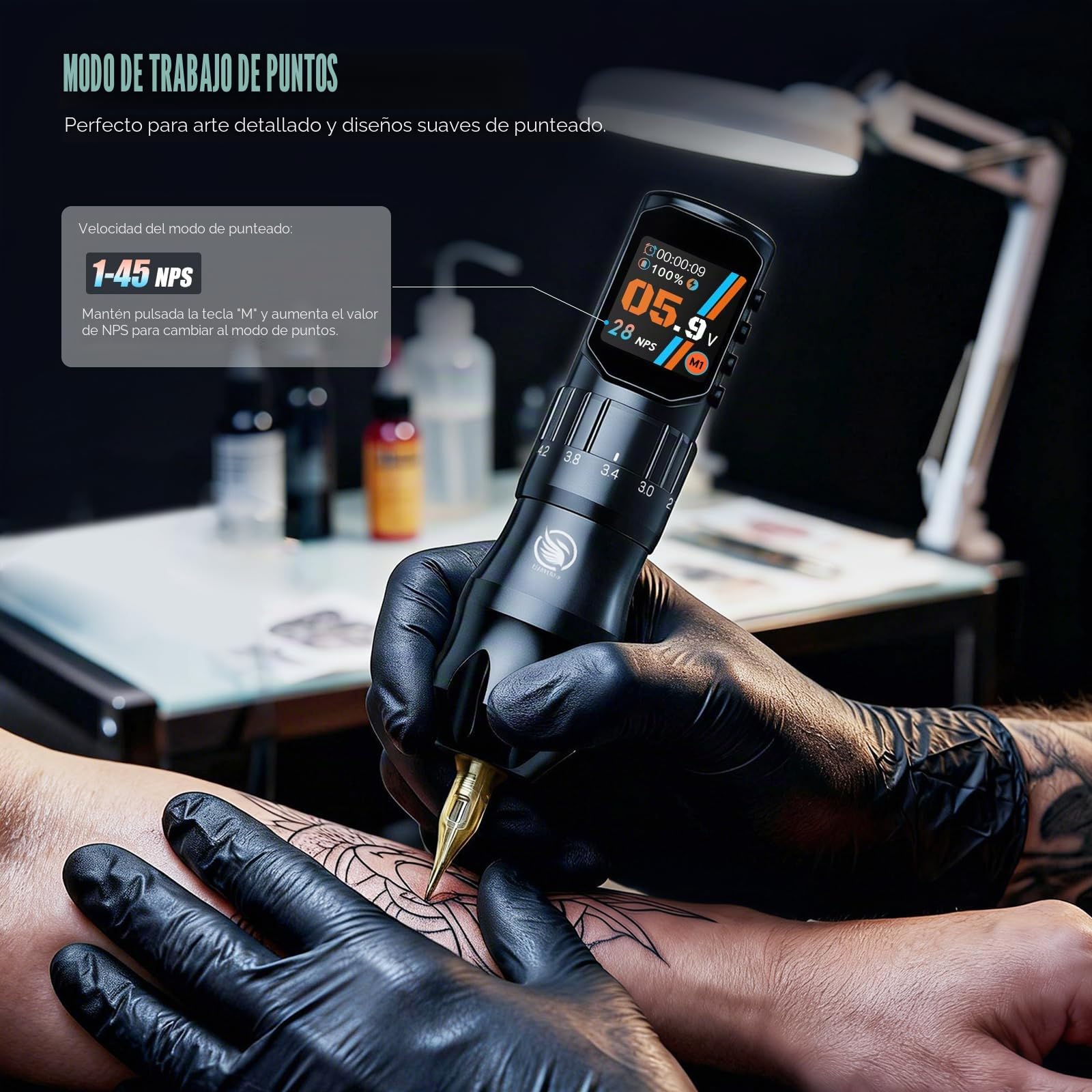 Máquina Rotativa Inalámbrica con 2pcs baterías de 2200mah Kit Profesional | Pantalla OLED 7 velocidades Inalámbrica Maquina Kit Completo 20 Agujas 10 Tintas para principiantes y artistas LIUMATE