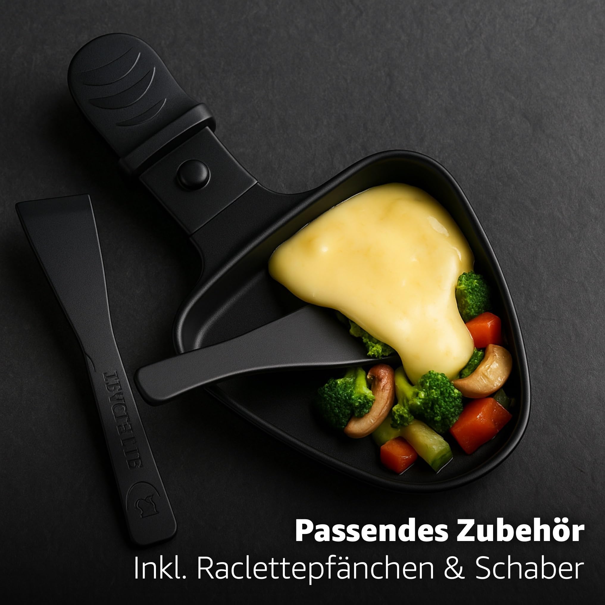 8 Personen Raclette Set - Tischgrill inkl. Pfännchen & Schaber - Grillplatte & Steinplatte antihaftbeschichtet (Eckig)