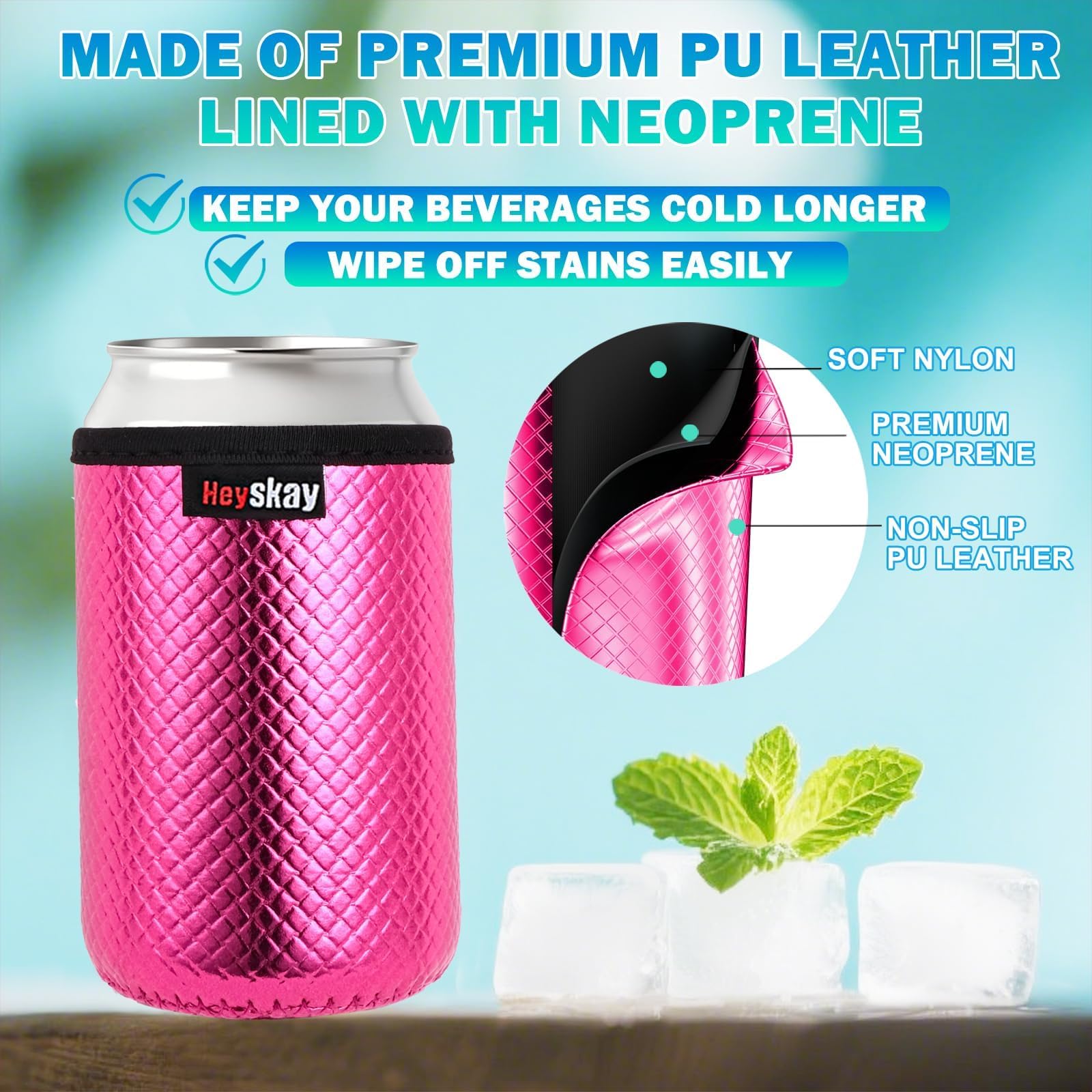HEYSKAY Fundas para latas de 3 tamaños: 340.2 g, fundas delgadas de 12 onzas y enfriador de latas de cerveza Koozie de 16 onzas para refrescos, cerveza, agua con gas, agua con gas, garra blanca
