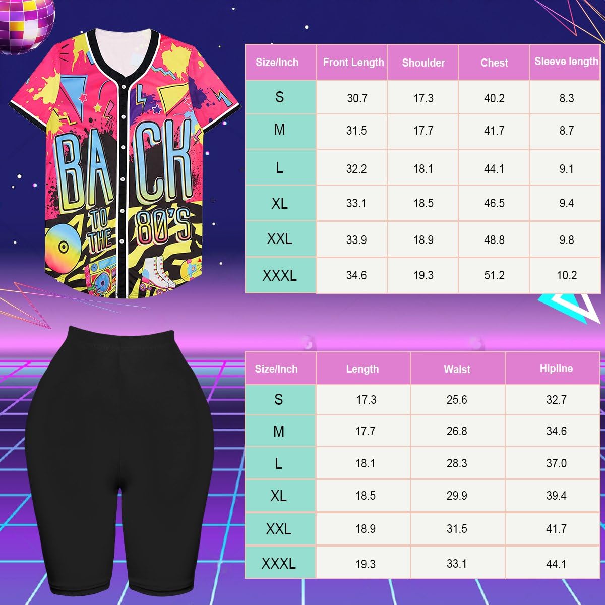 WILDPARTY 80s 90s Hip Hop Costume Outfit for Women Baseball Jersey Shirt Yoga Pants Bucket Hat Gold Chain Rapper Accessories 1990s 1980s Neon Clothes Retro Party Pattern-N M - Image 2