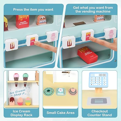 Miniatura 22 de INFANS Juguete de madera para tienda de comestibles, soporte de mercado, juego de simulación con rueda universal, báscula de alimentos, caja Rosa