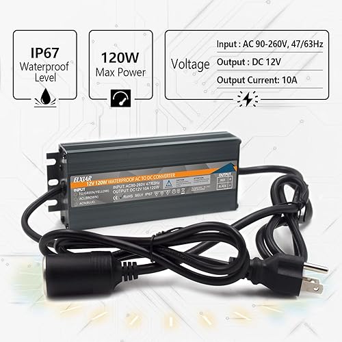 Miniatura 3 de Convertidor de CA a CC de 12 V, 10 A, 120 W, adaptador de corriente impermeable IP67, transformador de 110 V-220 V a 12 voltios para refrigerador,