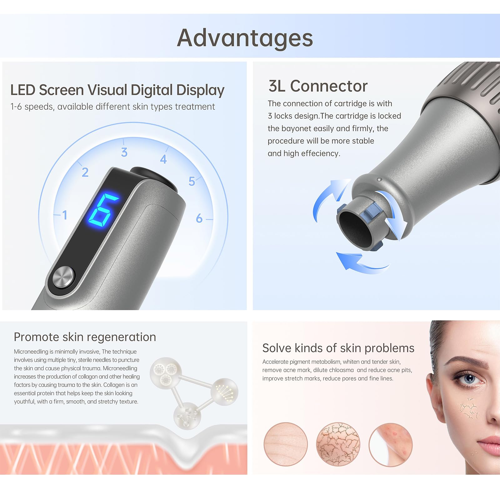 Dr. Pen Microneedling Pen – M8S Wireless & Wired Operation | Adjustable 0–2.5mm Needle Depth | LED Digital Display | 6 Speed Levels (Up to 18,000 RPM) | Includes Multiple Needle Cartridges | Professional Skincare Tool for Face, Body & Hair — view 3