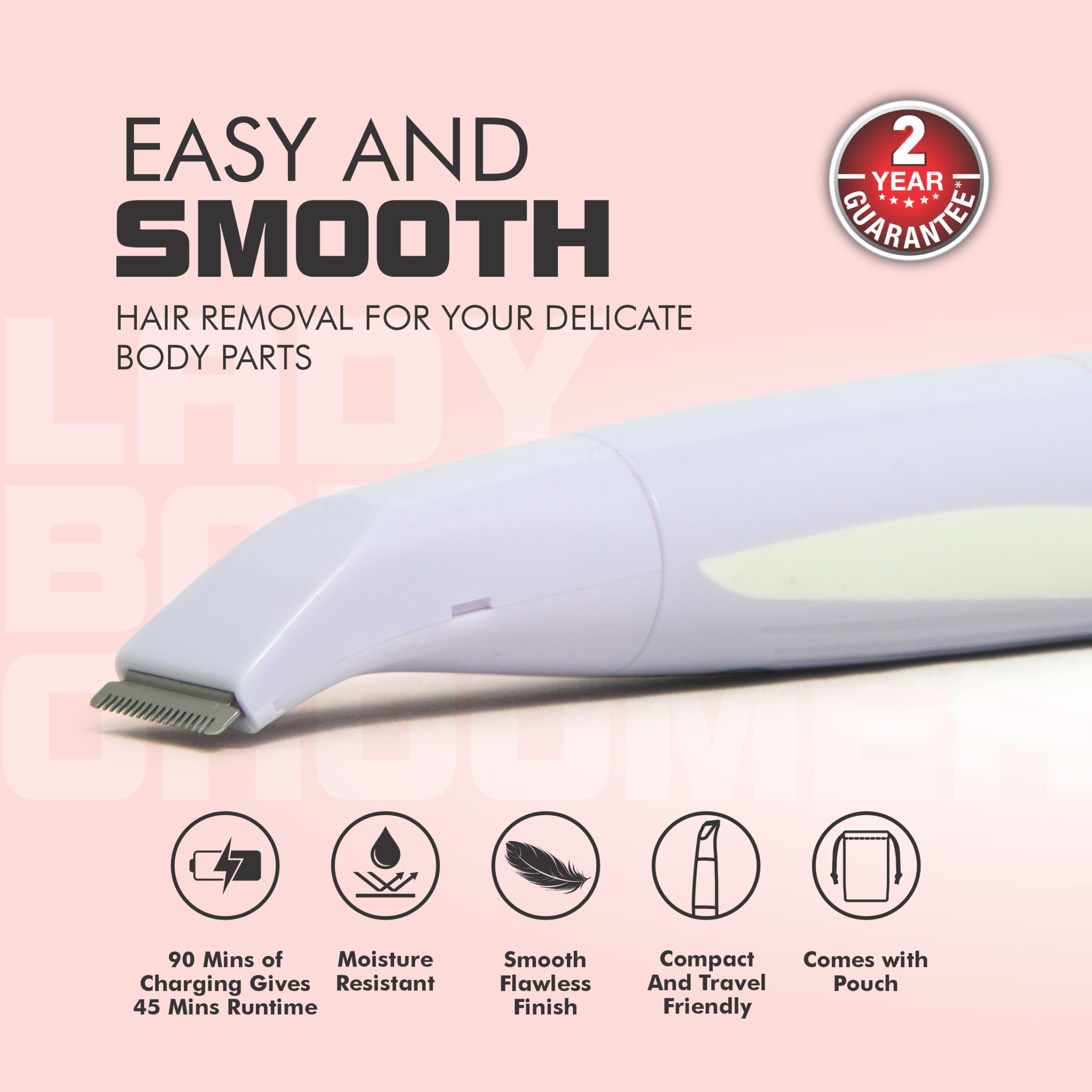 Havells 4-In-1 Lady Body Groomer | Bikini & Eyebrow Trimmer With Protective Combs | Recharegeable (Battery Powered) | Travel Friendly Pouch | 2 Years Guarantee | Stunning Purple | Fd5004 - Unisex 1