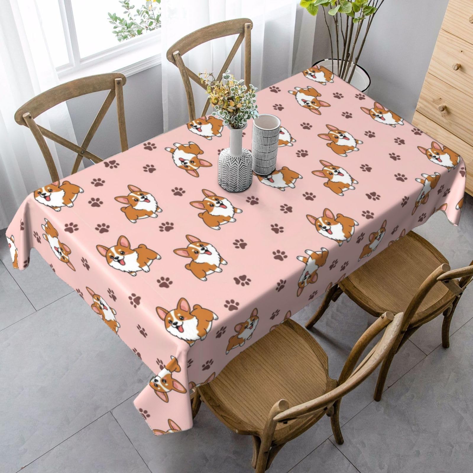 Nappe de table Corgis dessin animé 137X183Cm rectangulaire housse de table fête