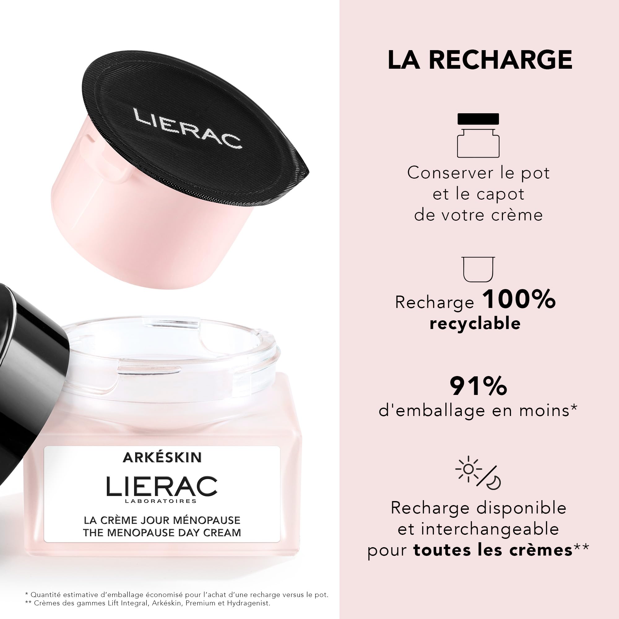 Lierac - Arkéskin- La Crème Jour Ménopause 50ml - Soin Visage Ménopause - Réequilibre - Nourrit - Raffermit - 97% d’ingrédients d’origine naturelle - Tous types de peaux même sensibles - Rechargeable