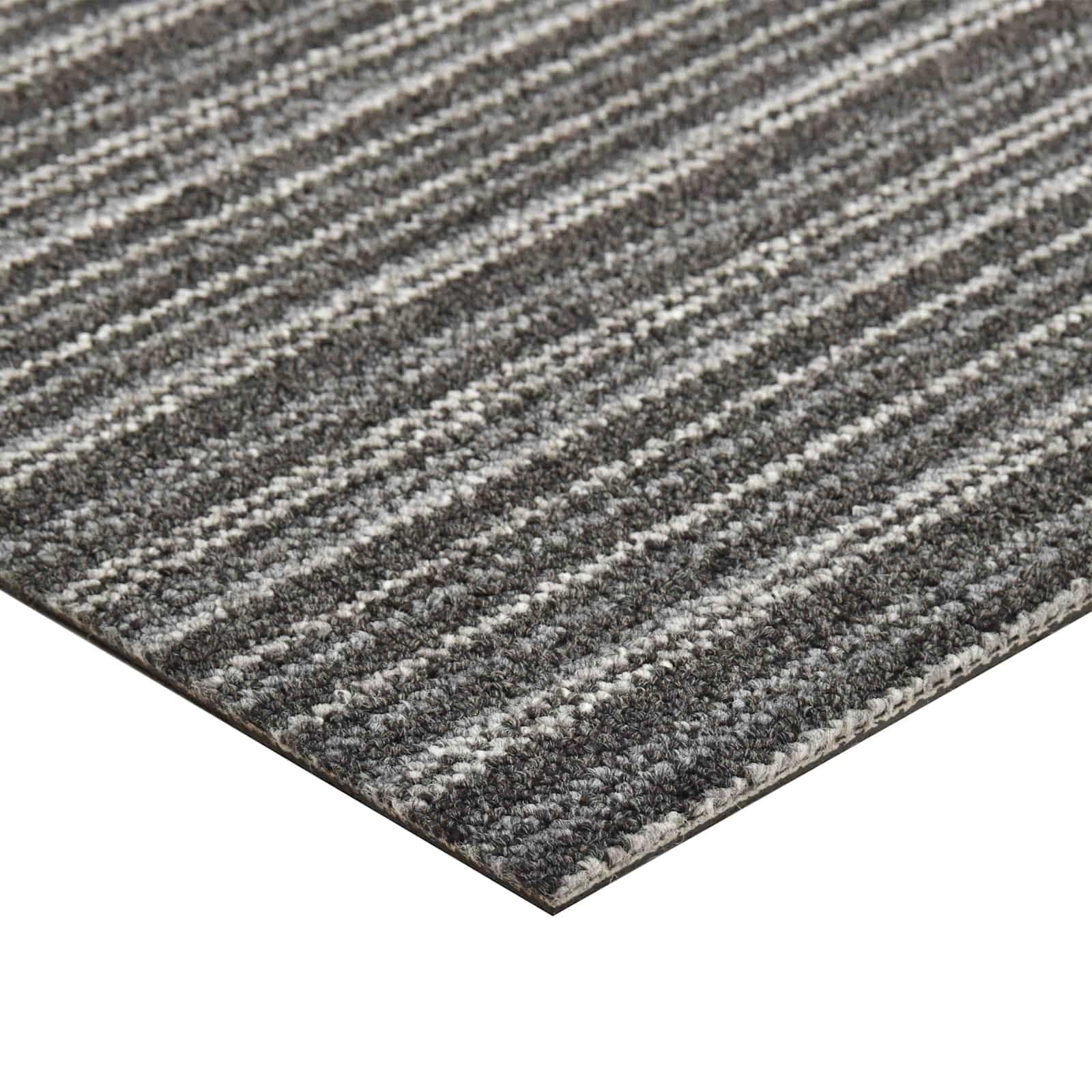 Juego de 20 azulejos de alfombra a rayas, antracita, 50 x 50 cm, polipropileno para interiores, alfombra modular con superficie texturizada
