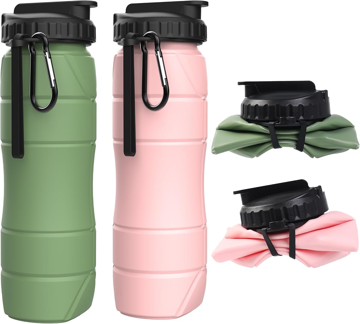 Botellas de agua plegables, 22 oz con pajita para viajes, gimnasio y deportes | Silicona sin BPA, portátil, a prueba de fugas, plegable, reutilizable, para senderismo, Camping, ciclismo, mochilero, uso al aire libre