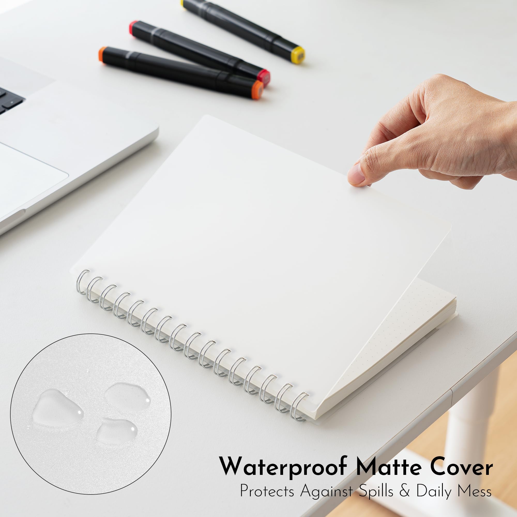 Lot de 3 carnets A5 à grille à spirales, 160 pages blanc ivoire de 100 g/m², papier épais, couverture translucide givrée imperméable, couverture translucide, journal perforé détachable