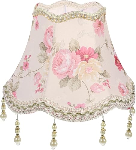 Vaguelly Pantallas de lámpara europeas vintage victorianas con forma de campana real con cuentas de encaje y flecos para reemplazo de lámpara de