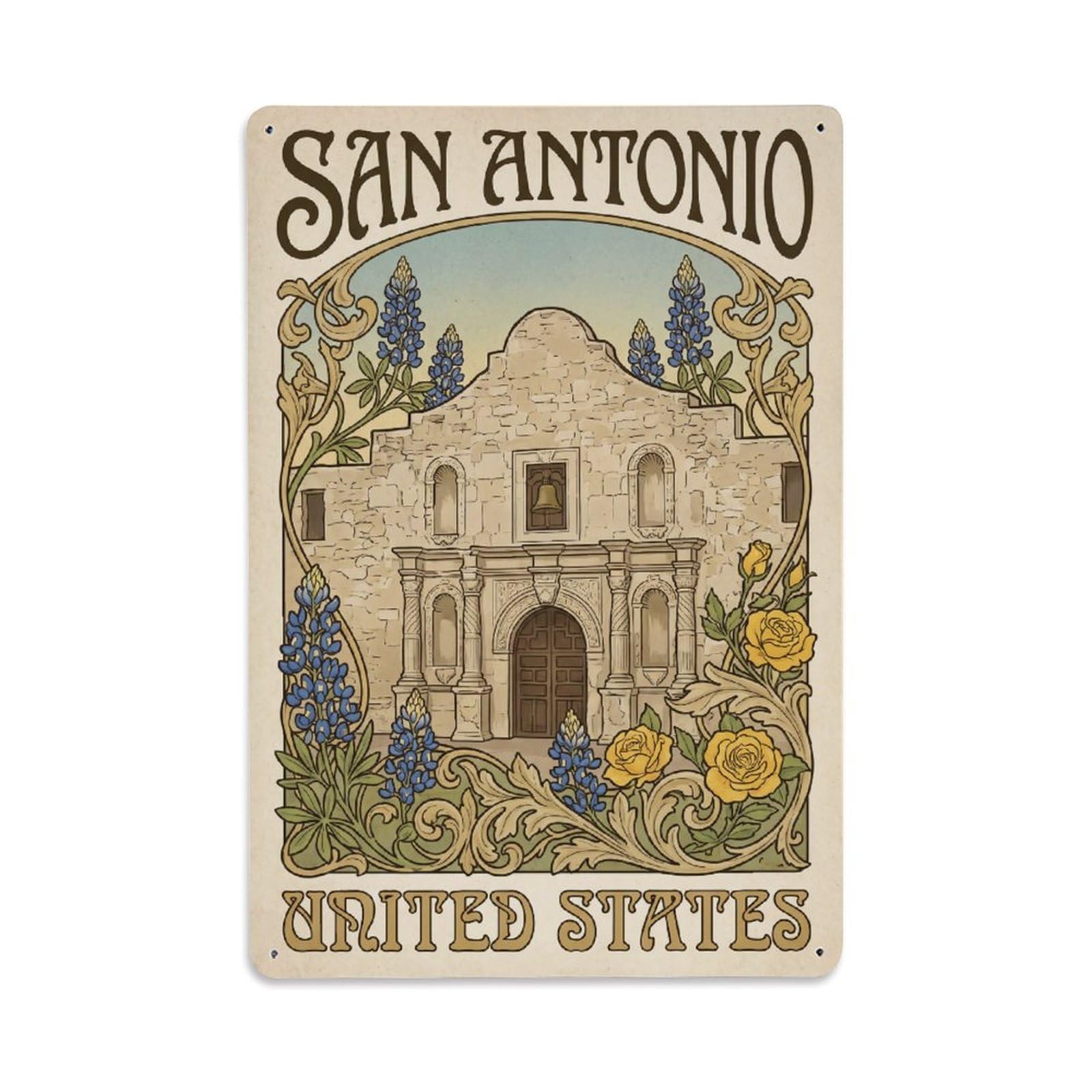 Xanthor Style Retro Vintage United States San Antonio Travel Metal Tin Sign