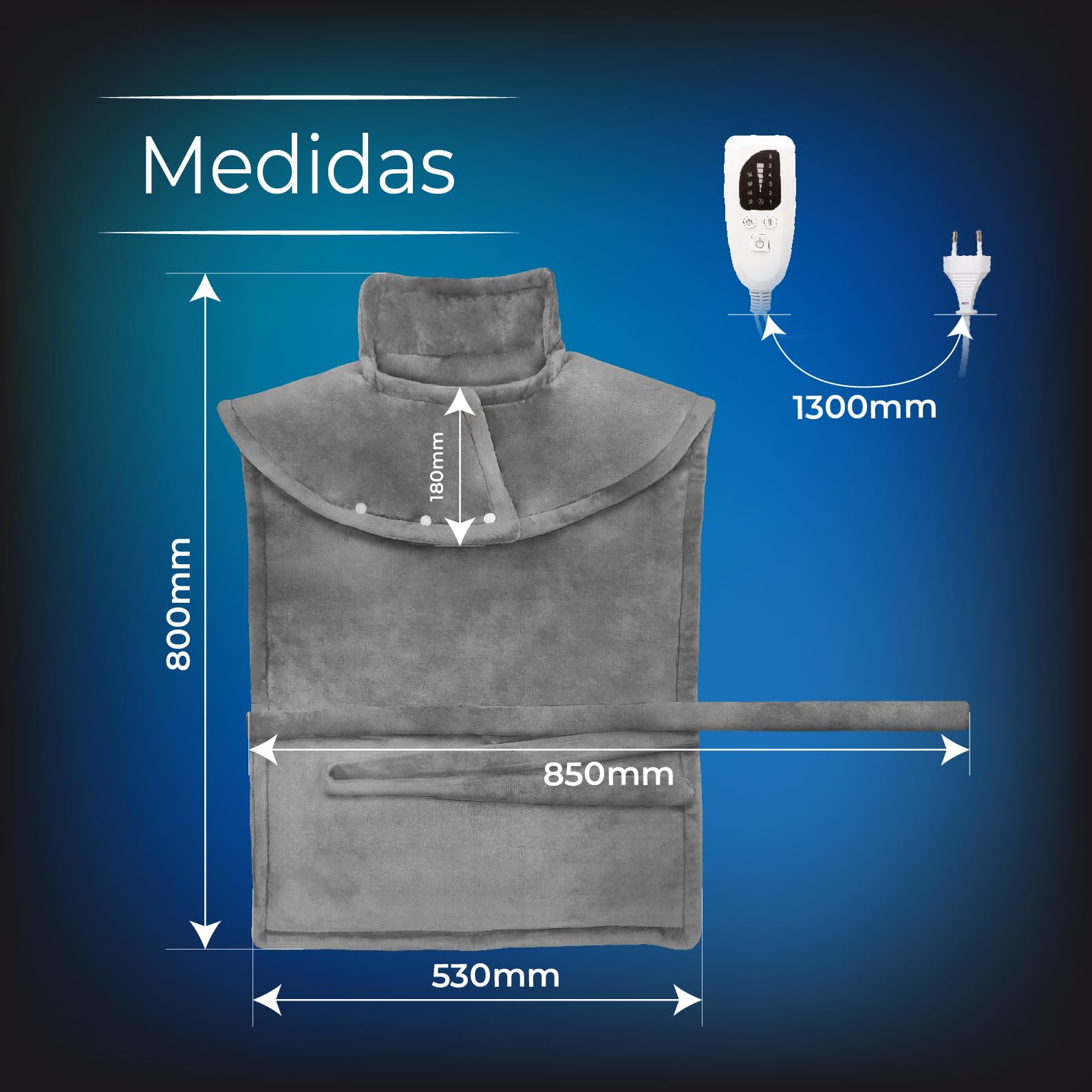LED ATOMANT 2x Manta Electrica Cuello y Espalda 80x53cm 6 Niveles | Tejido ultrasuave de poliester, Temporizador, Lavable a maquina, Cinturon ajustable