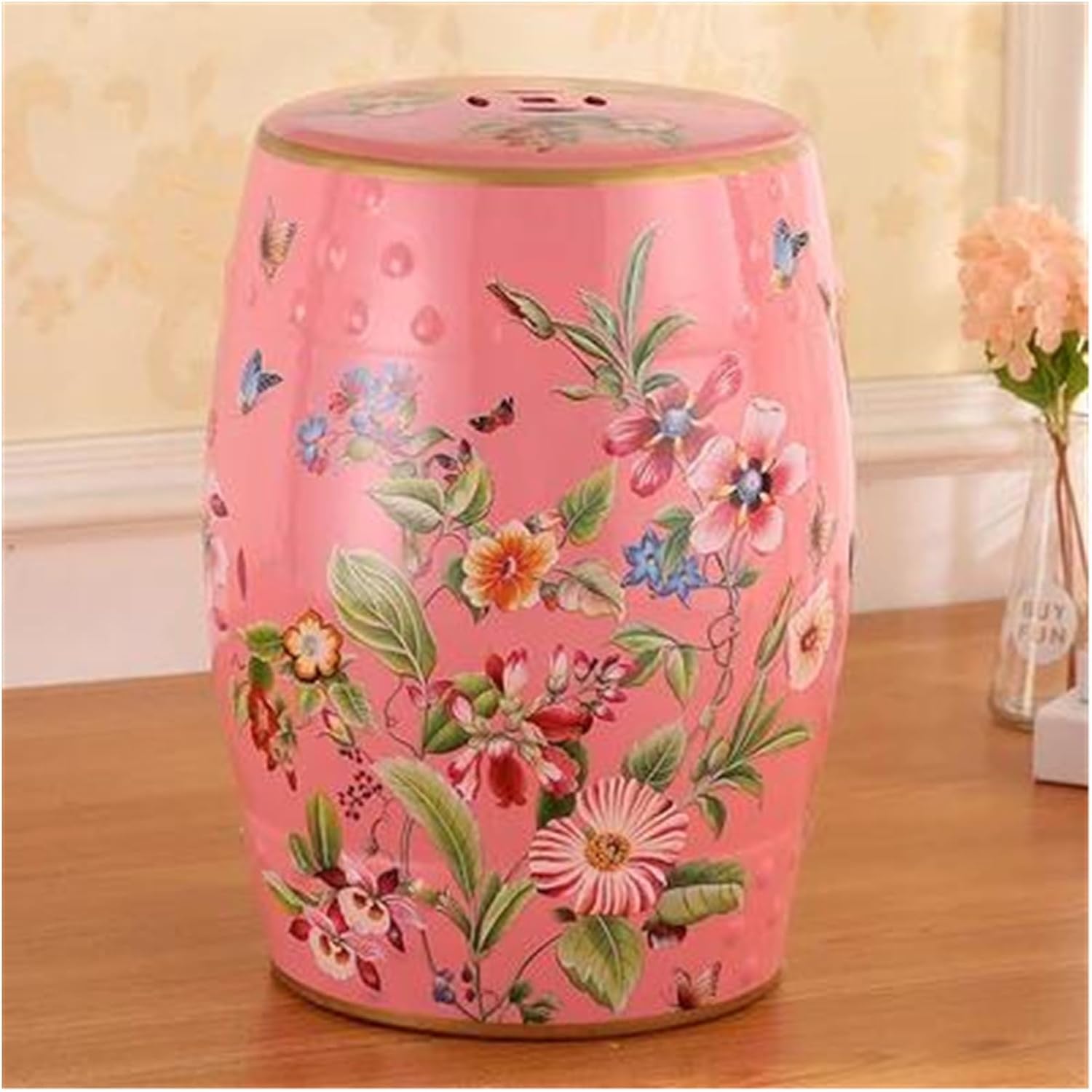 Decorative Garden Stools, Butterflies in The Flowers Classical Modern Style Ceramic Drum Stool(B)