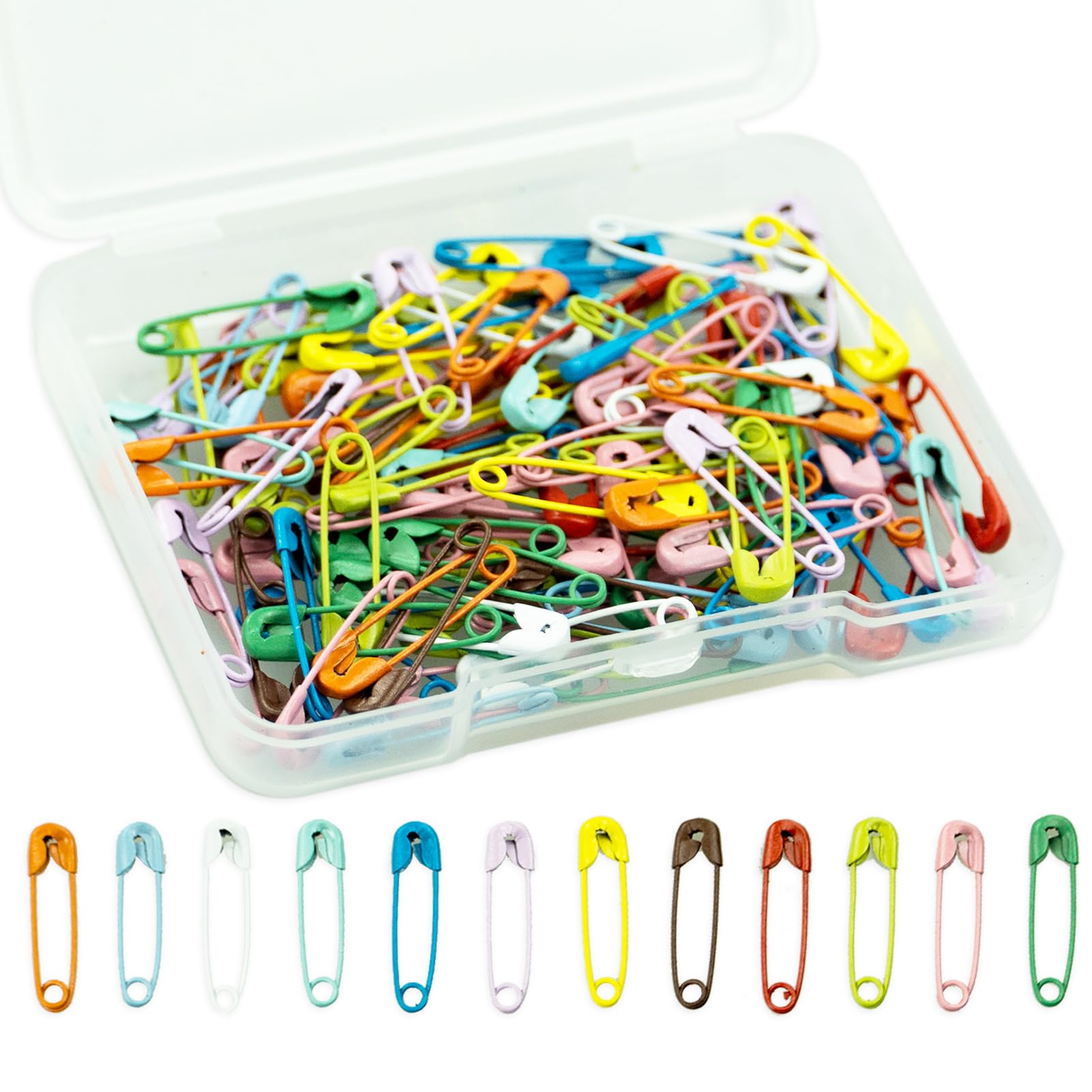 LAMXD 120pcs Safety Pins with Clear Case, 19mm Multicolor Assorted Nickel Plated Stainless Steel Safety Pins for Clothes Sewing Handicrafts Jewelry DIY