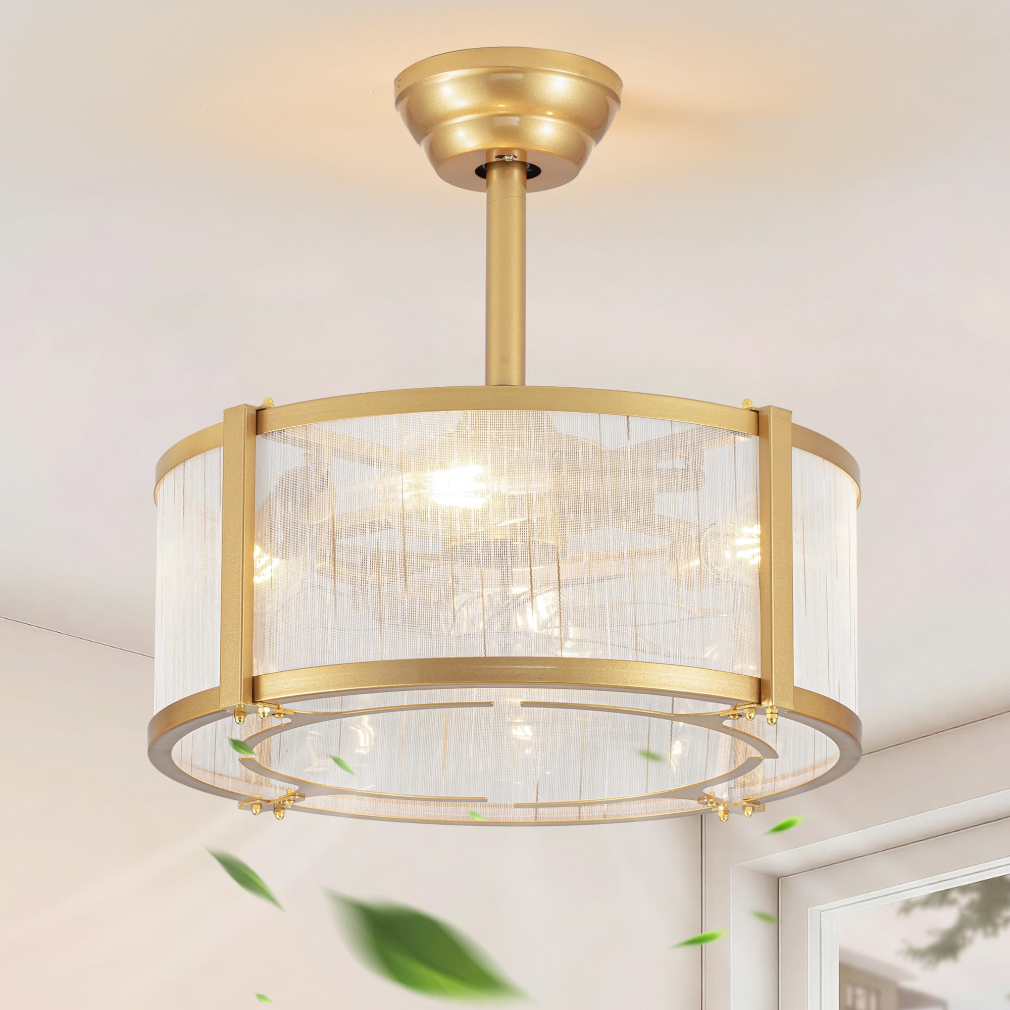 Photo 1 of Boho Fandelier Ceiling Fan with Light, Gold Chandelier Ceiling Fan and Remote Control, Caged Ceiling Fan for Bedroom, Living Room, Nursery, Foyer (18 Inch, 6 Speed, Timing, Adjustable Height)