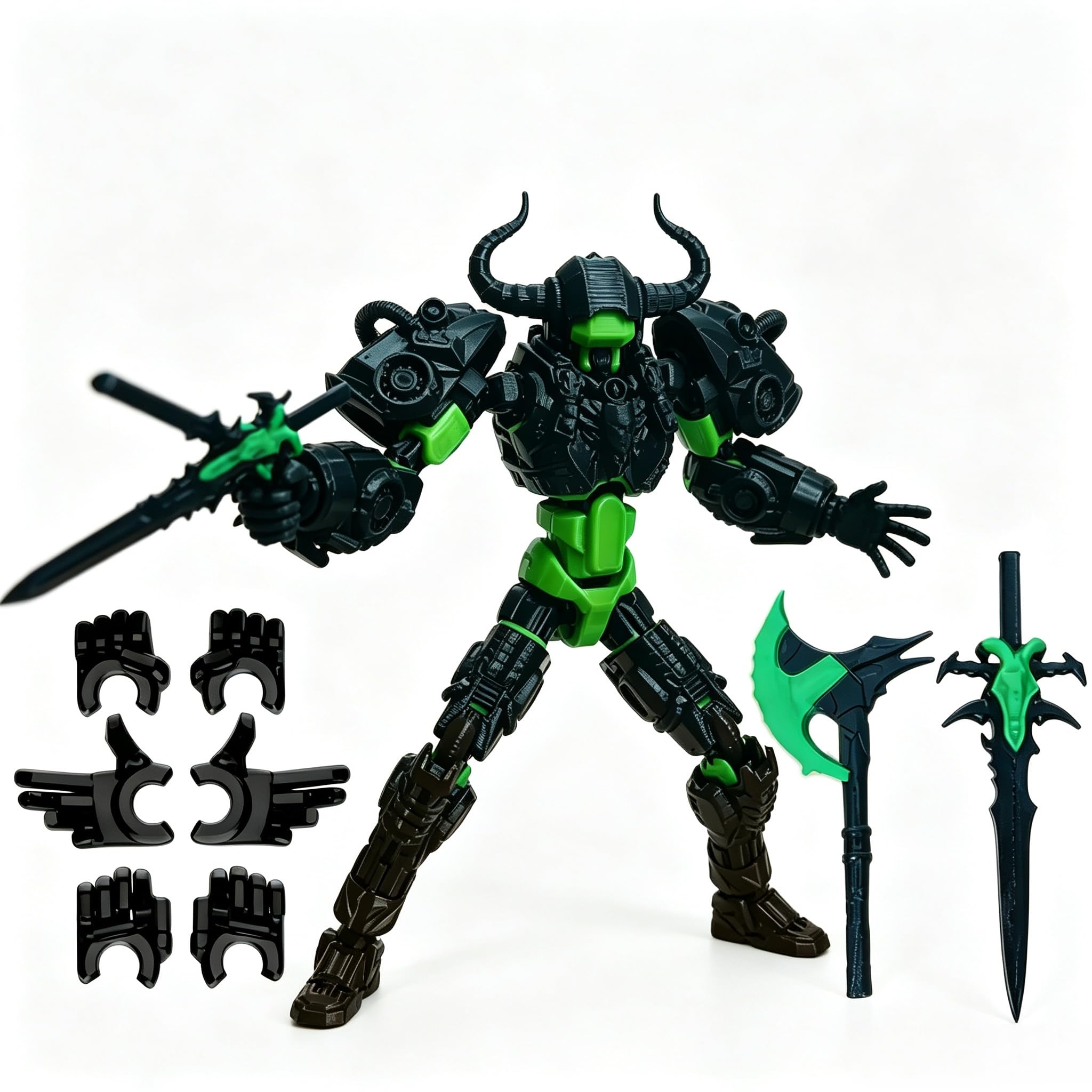 T13 Action Figure, 13‑Joint Movable 3D Printed Model In Black And Green