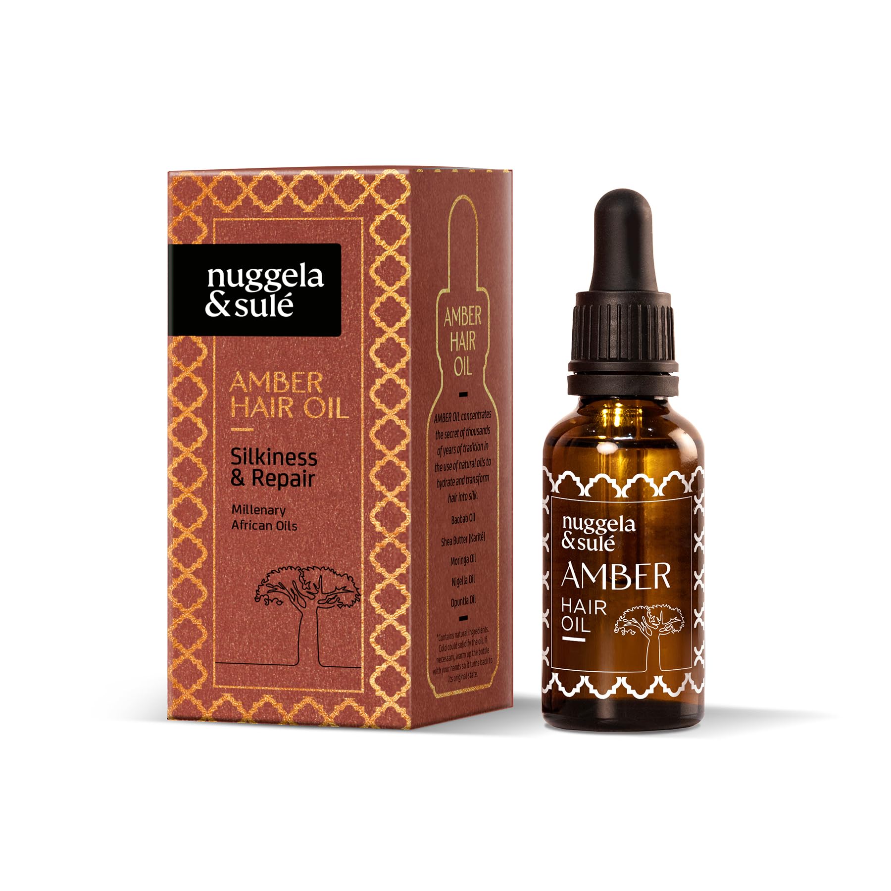 Nuggela & Sulé AMBER Hair Oil, una selección de 5 de los Mejores Aceites Africanos. Nutrición, Reparación, Hidratación y Brillo. Acabado Radiante y Transformación del Cabello. 1 x 30ml