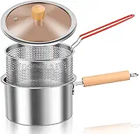 Panela de fritadeira com cesta e alça, panela de fritura de aço inoxidável com tampa, fritadeira pequena de gordura profunda com economia de óleo para fritar peixe, camarão, frango e batatas fritas