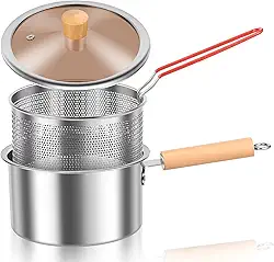 Panela de fritadeira com cesta e alça, panela de fritura de aço inoxidável com tampa, fritadeira pequena de gordura profunda com economia de óleo para fritar peixe, camarão, frango e batatas fritas