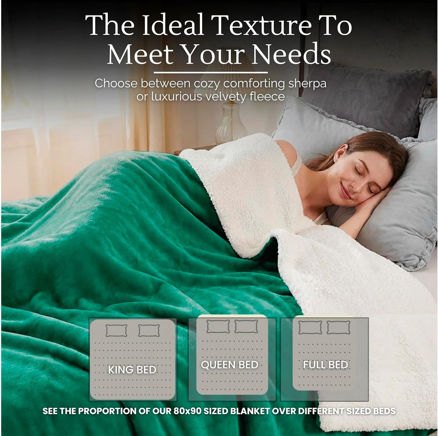 Waterproof Blanket for Bed Intimacy (90"x 80" King Size) Reversible Fleece | Sherpa, Love Blanket, Water Proof TPU Stain Proof Couch Furniture Mattress Winter Large Dog Bed Cover - Green - Image 2