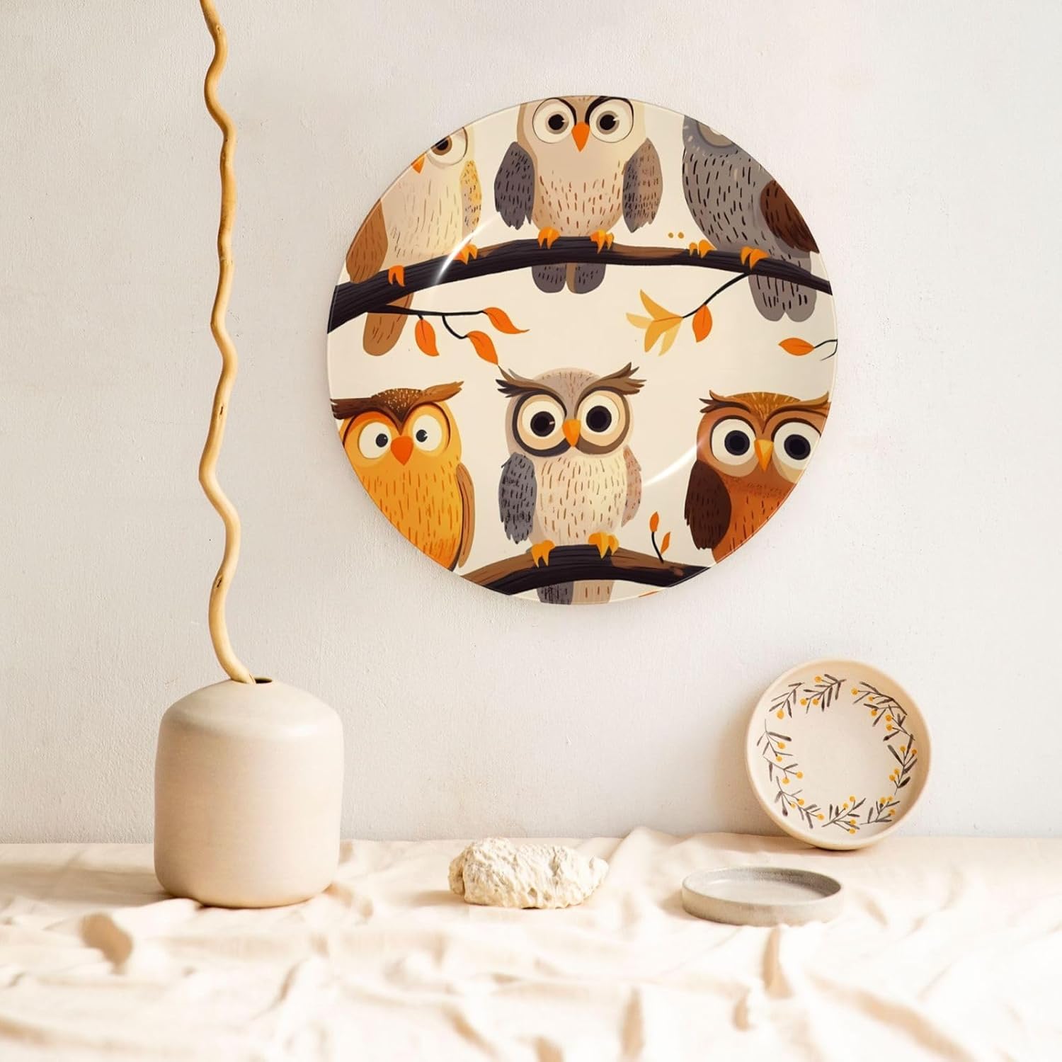 Owls Birds Style Ceramic Plate Display Home Display With Stand Wall Hanging Plate For Home Decor 10 Inch