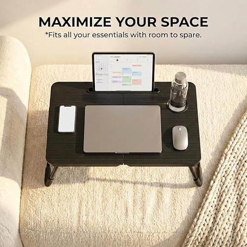 Miniatura 3 de BUYIFY Escritorio Portátil Plegable para Laptop para Cama y Sofá, Mesa de Regazo Ajustable con Portavasos y Soporte para Teléfono, Ideal para
