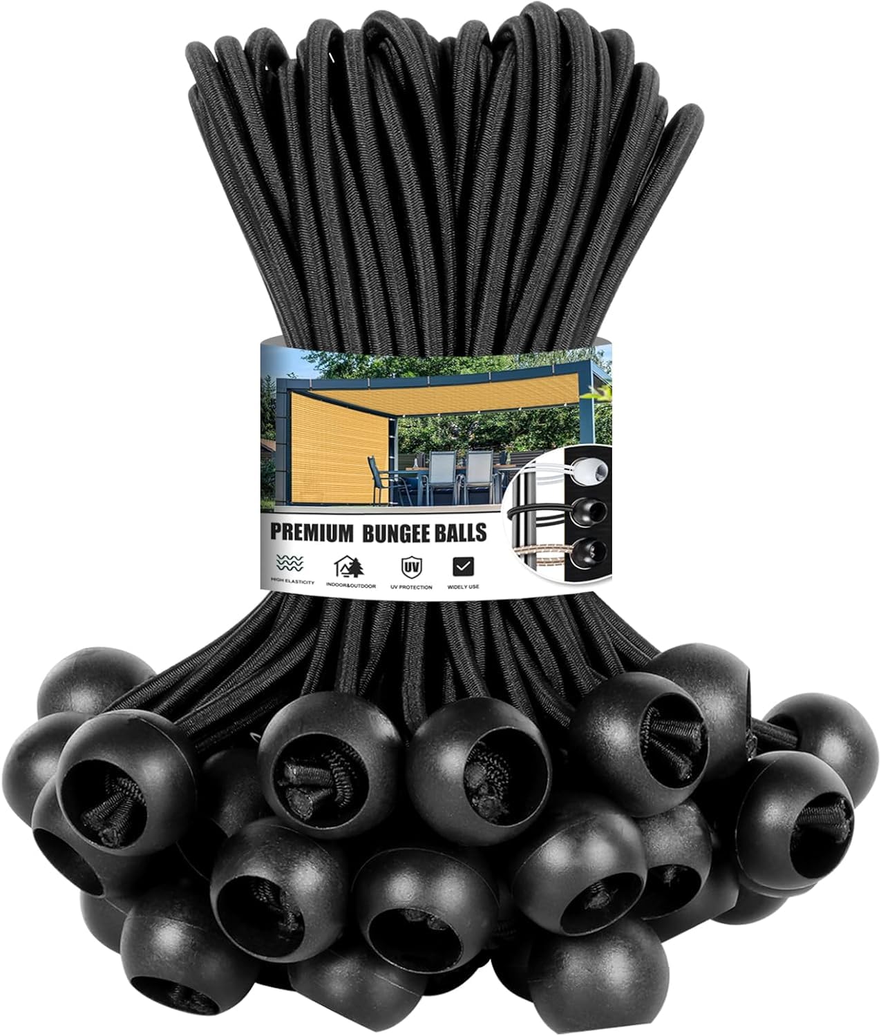 Bungee Cords With Balls 6 IN, 50 PCS Heavy Duty Black Bungee Cord Straps | Bungee Ties With Balls For Tents & Flag Pole