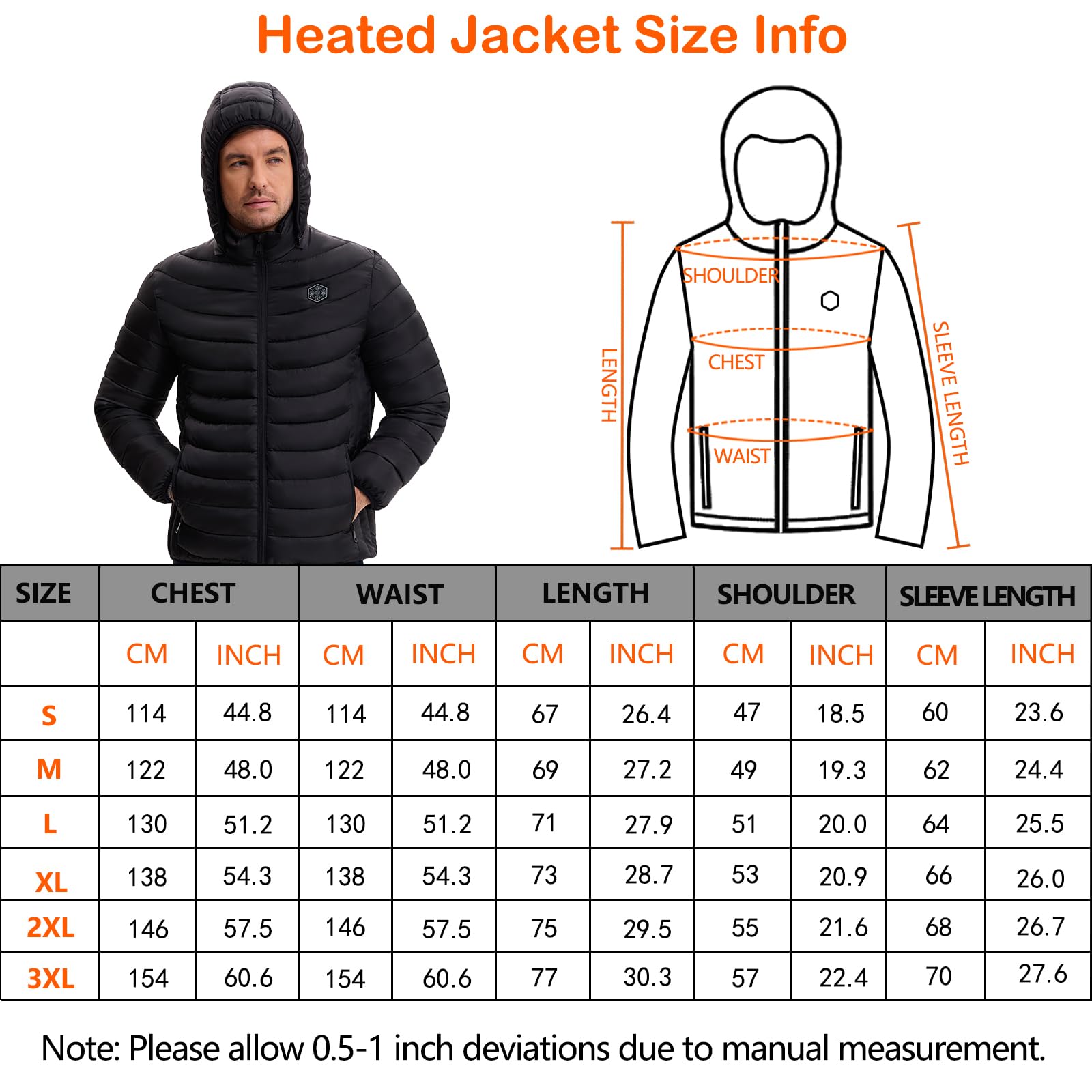 Veste Chauffante Avec Batterie Doudoune Chauffante Avec 15 Coussins Chauffants en Fibre de Carbone, Veste Chauffante électrique pour Moto Pêche Ski Activités de Plein Air