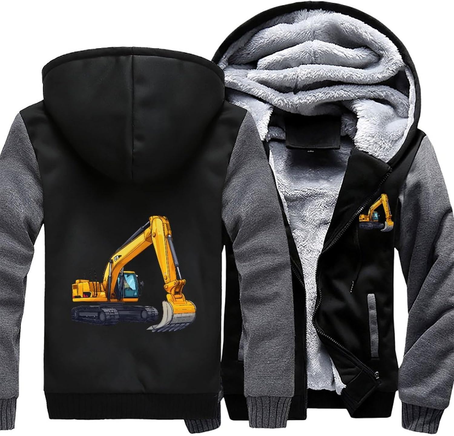 Excavator Truck Men's Hoodie Full-Zip Hooded Sweatshirt Fleece Jacket Coat Winter Warm Clothing