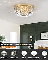 Vista 2 de 12 Inch Farmhouse Flush Mount Ceiling Light, 2 Light Industrial Close to Ceiling Light, Industrial Ceiling Lighting Fixture for Kitchen Hallway 12.2