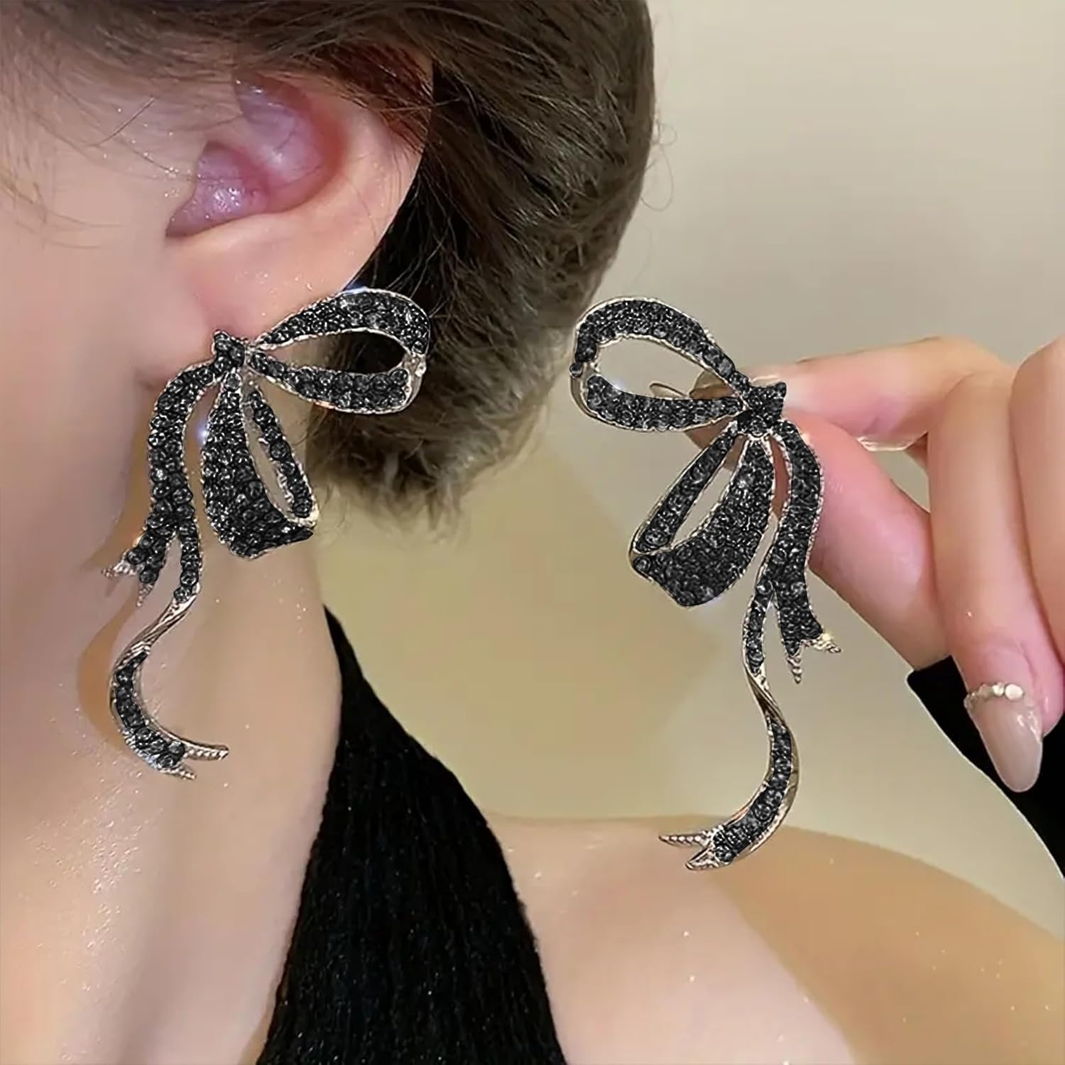 Sparkly Bow Earrings for Women Trendy Rhinestone Bowknot Earrings Prom Wedding Party Xmas Jewerly Accessories - Image 2