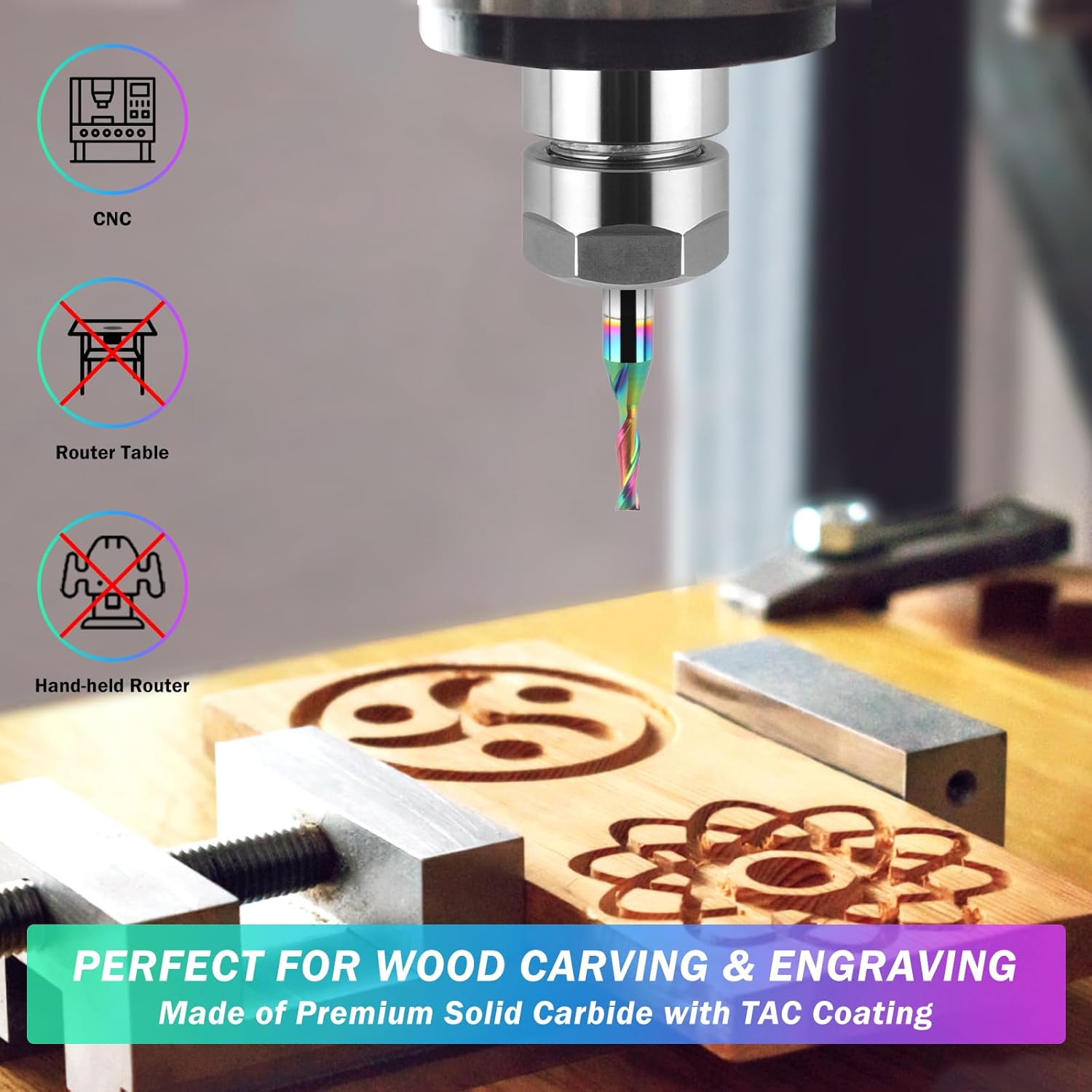 Upcut Spiral Router Bit 1/8" Cutting Diameter 1/4" Shank with Extra Long Life Coating, Carbide CNC Router Bits End Mill for Wood Mortises Carving Engraving