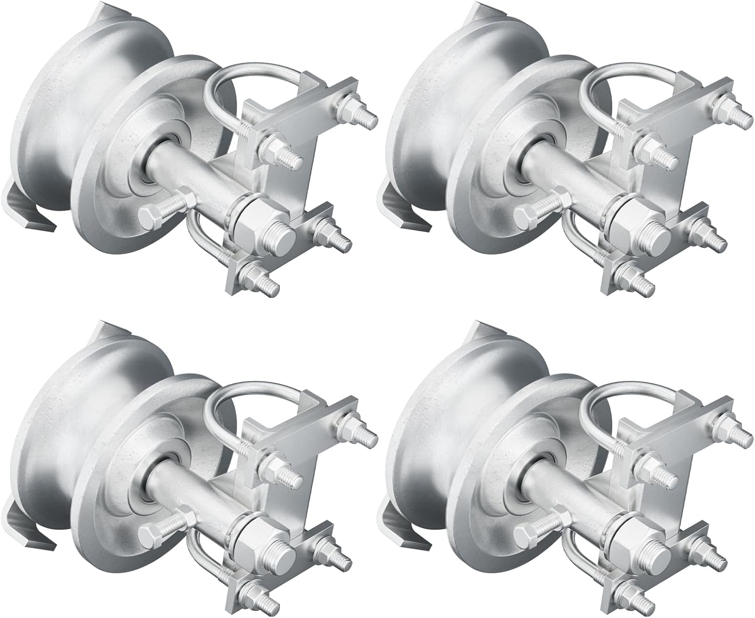Sliding Gate Rollers Hardware Kit, Galvanized Steel Rolling Gate Wheels with Double U-Bolts, Fits 2" (1-7/8") Gate Frames and 1-7/8" or 1-5/8" Track Pipes for Chain Link Gates-4 Pack