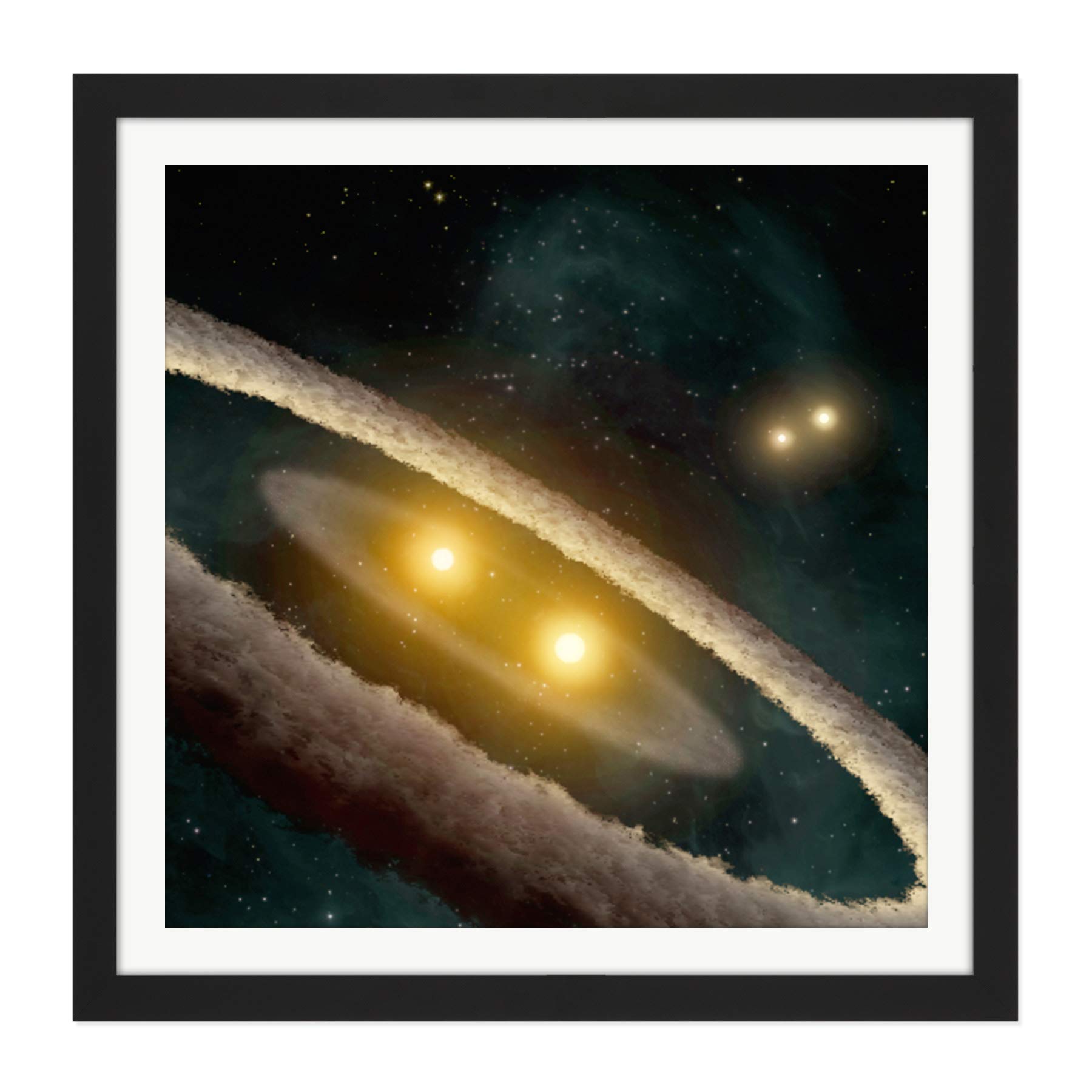 Space NASA HD98800 Binary Star System Illustration Square Wooden Framed Wall Art Print Picture 16X16 Inch