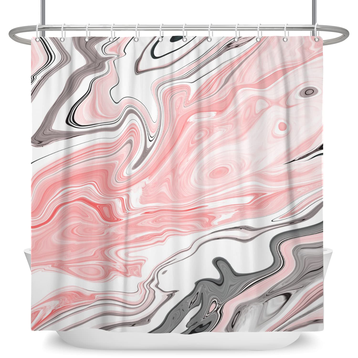 Bovlleetd Pink Marble Textured Shower Curtain Fresh Elegant Watercolor Printed Modern Art Living Room Bath Curtain 60"x72" Waterproof Polyester Fabric Set 10 Holes — image 1