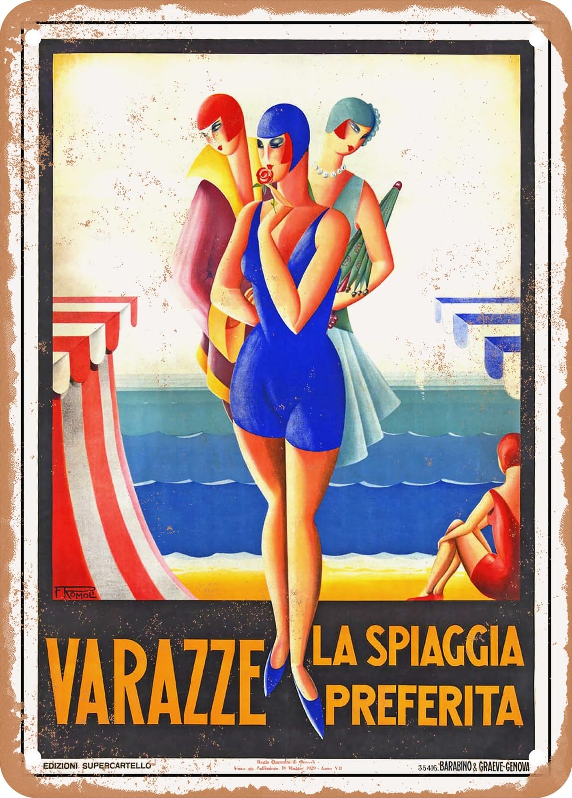 Miaomansenstore Metal Sign - 1929 Varazze The Preferred Beach Vintage Ad Home Decor